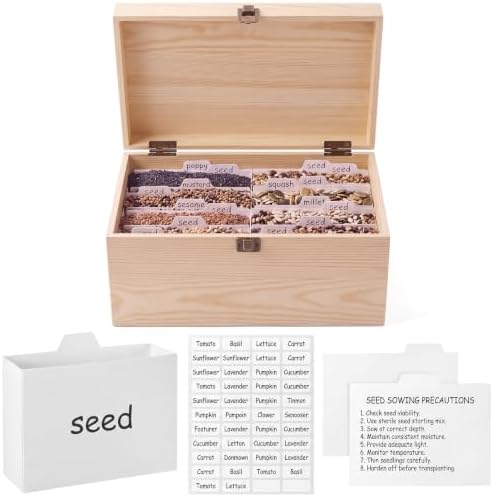 SiliFine Seed Storage Box Garden Seed Organizer with Divider Labels, Maple