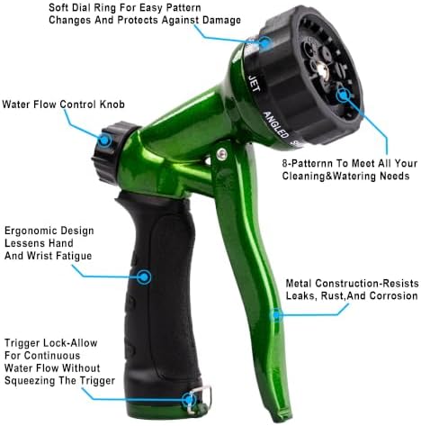 Hugedawn 2 Pack Garden Hose Nozzle, 8-Pattern Front Trigger Metal Nozzle