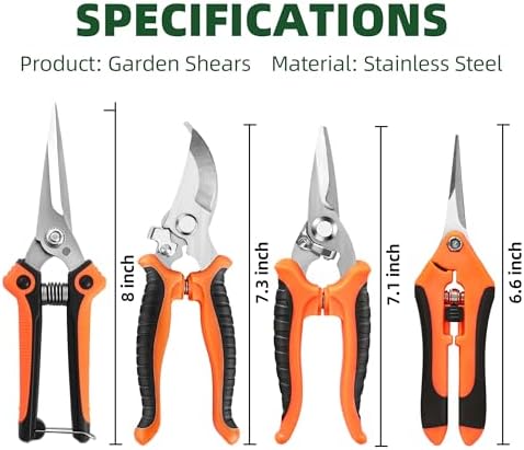 4 Pack Garden Pruning Shears Scissors Clippers Stainless Steel