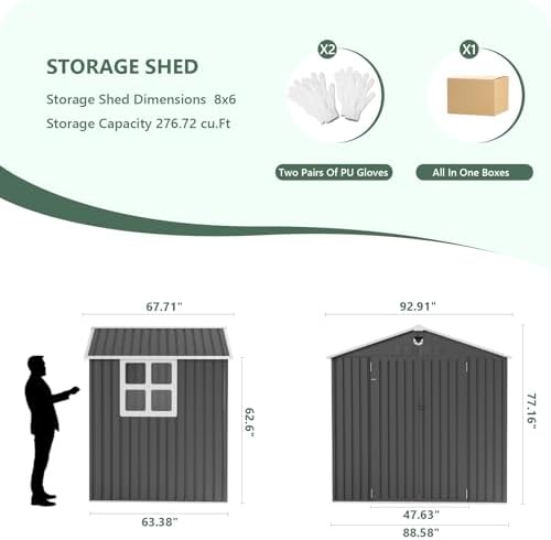 8x6FT Metal Storage Shed with Window,Outdoor Storage Building,Large Backyard Sheds