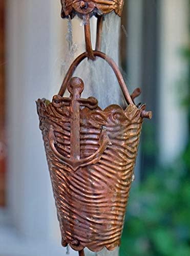 Nautical Cups Copper Rain Chain with Installation Kit - 9 Foot