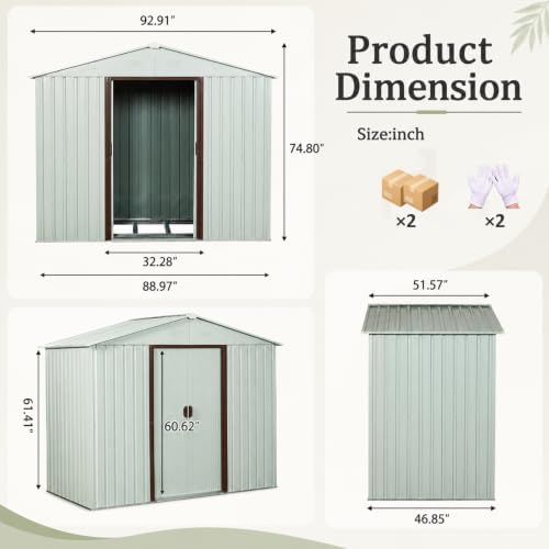 8 x 4 FT Outdoor Storage Shed, Metal Garden Shed with Floor Frame, Tool Shed Outdoor Storage with Lockable Sliding Doors & Air Vents, Storage House Waterproof for Backyard, Lawn, White