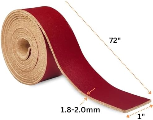 Leather Strap | 100% Real Cowhide | 1.5-2mm Thick | 72 Inches Long | Full Grain Flat Strips for Crafts, Tooling, Belt, Garden Tools by Kozmo (Cherry Red, 1 Inch)