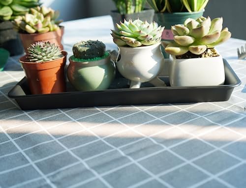 VUWEZ 2 Pack of Plastic Plant Tray Saucer Rectangular 17 18 inch, Plant Trays Saucers for Indoors Outdoor, Plant Water Drip Tray for Flower Pot Planter, Windowsill Plant Tray (7.8 X 17.5'', Black)