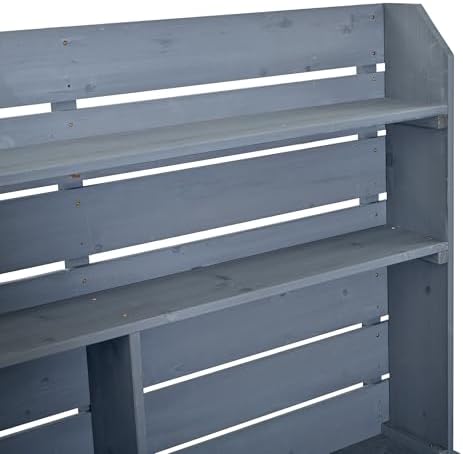 65''H Large Garden Potting Bench with Lockable Wheels and Storage,Wood Outdoor Kitchen Island Prep Cart with Hutch Top,Drawers and Removal Shelves for Grilling (Gray-LG)