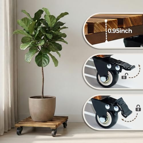 Bamworld Plant Caddy 14 Inch Heavy Duty Wood Dolly 2 Pack