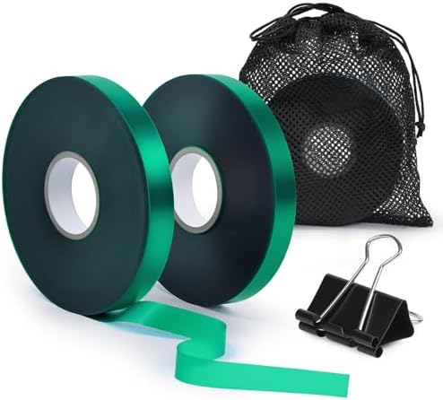 Plant Tie Tape – 2 Rolls (394 ft Total), 0.5" Wide, Non-Adhesive Stretch PVC Garden Ties for Tomato, Vine, Rose & Tree Support, Reusable & Weather-Resistant, Includes Mesh Bag & Binder Clip