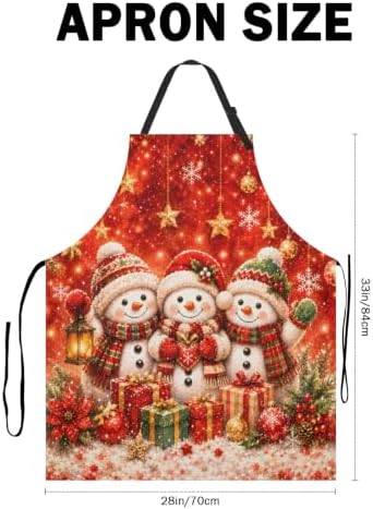 Christmas Aprons Red Snowman Kitchen Apron with 2 Pockets