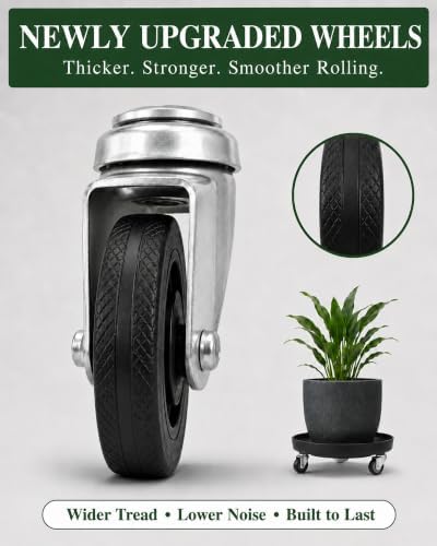 2 Pack Metal Plant Caddy With Wheels 12 Inch Black, Round Rolling Heavy Duty Plant Dolly, Heavy Plant Pot Mover Outdoors or Indoors, The Metal Wheel Can Rotate 360 Degrees or Lockable.