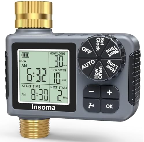 Sprinkler Timer with Brass Inlet & Outlet, Water Timer for Garden Hose with Auto/Manual/Rain Delay Mode, Easy Setup Hose Timers for Lawn, Garden, Vacation Watering,1 Outlet
