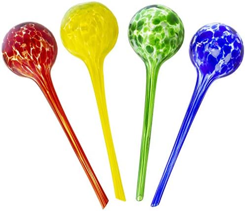Maxam Wyndham House, 4 piece Watering Globe Set, Colorful Hand-Blown Glass Plant Watering System