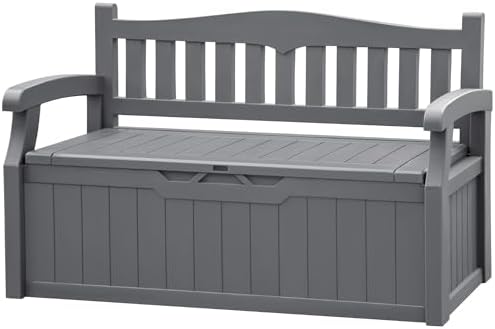 JUMMICO 80 Gallon Resin Outdoor Storage Bench Waterproof, Deck Box