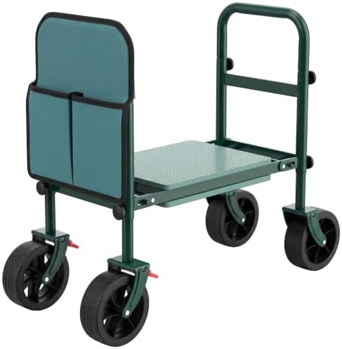 Foldable Garden Seat with 360° Swivel Brake Reversible Wheels