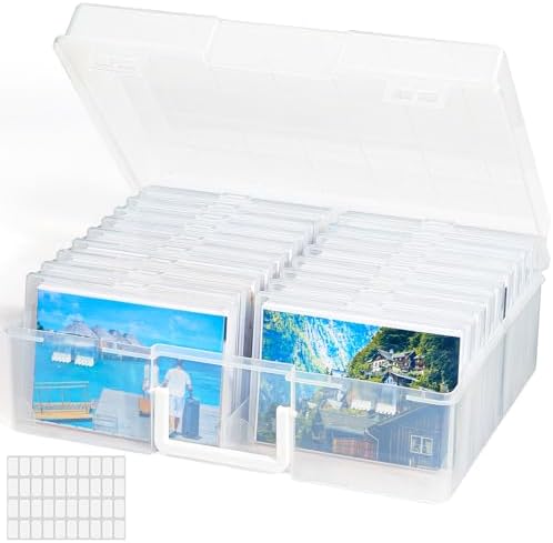Lifewit 4x6 Photo Storage Box, 18 pcs Inner Photo Case with Lids, Clear Photo Organizers with 1 Sheet Label Sticker, Plastic Craft Storage Box for Seeds Sticker Cards Pictures Stamps Office Supplies