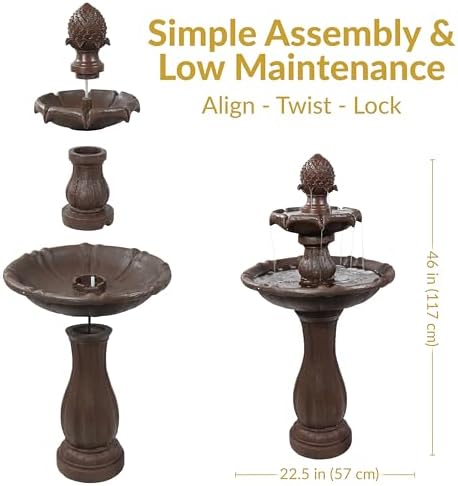 Sunnydaze 46" 2-Tier Solar Water Fountain, Pineapple Top, Rust Finish