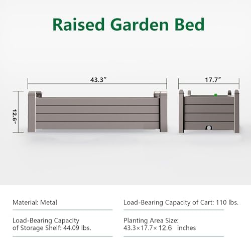 Elevated Raised Garden Bed,Outdoor Large Resin Patio Planter Box Stand Divisible with Drain Plug,Water Monitor for Plants Vegetables Flowers Fruits(Grey)