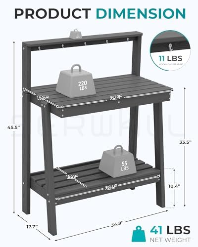 SERWALL 3-Tier Outdoor Potting Bench with Storage,Gardening Table,Grey