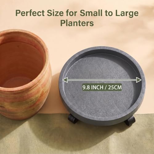 WanderingDonkey 2 Pack of 9.8 Inch Heavy Duty Plant Caddy with Wheels,Rolling Plant Stand Pot Trolley, Potted Flower Mover Dolly with Casters Round Coaster for Indoor Outdoor, Brown