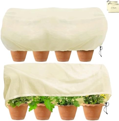 BATILU Plant Cover Freeze Protection,Rectangular Plant Protection Cover, Planter Plant Winter Frost Blanket with Zip Drawstring,2 Pack (39.3x17.7x15.7INCH)