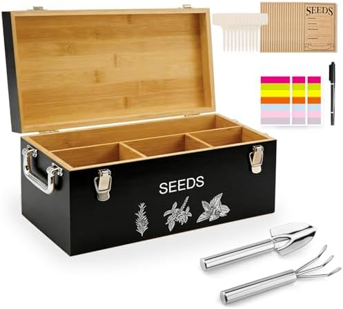 Natural Bamboo Seed Storage Organizer Box, Garden Tools Saving Kit
