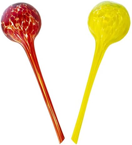 Maxam Wyndham House, 2 Piece Watering Globe Set, Colorful Hand-Blown Glass Plant Watering System