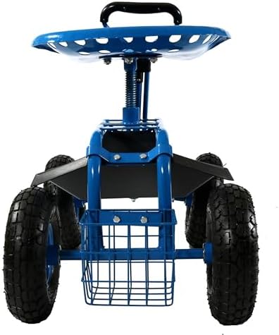 Sunnydaze Garden Seat with Wheels and Adjustable Handle, Blue