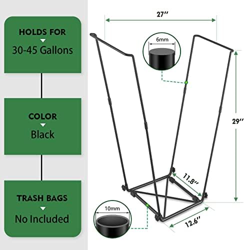 Trash Bag Holder, Outdoor Metal Leaf Bag Holder Stand, Garbage Bag Frame Holder for 30-45 Gallon Bags for Leaves, Camping, Yard Weeding, Lawn Party