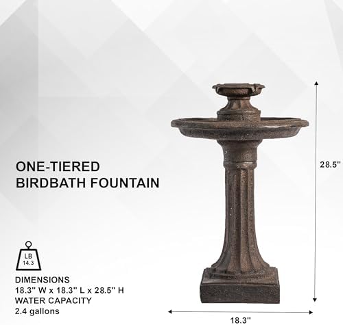XBrand 28" Solar Outdoor Bird Bath Water Fountain with Pump, 1-Tier Resin Garden Fountain, Weather Resistant Patio Décor with Auto Shut-Off Feature, Brown