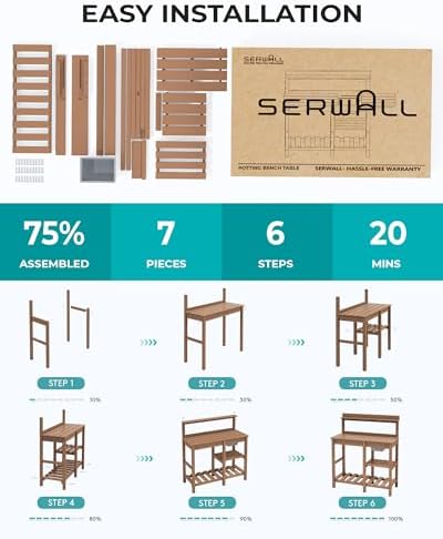 SERWALL Outdoor Potting Bench with Removable Sink,Gardening Table,Brown