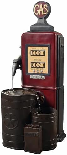 Peaktop Teamson Home Vintage Gas Station Statue 3 Tiered Floor Waterfall Fountain with Pump for Outdoor Patio Garden Backyard Decking, 42 Inch Height, Dark Red