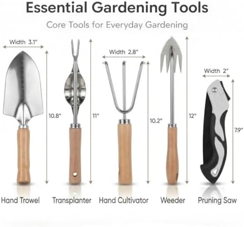 Gardening Tool Set w/Basket for Garden & Raised Bed, Gift for Women