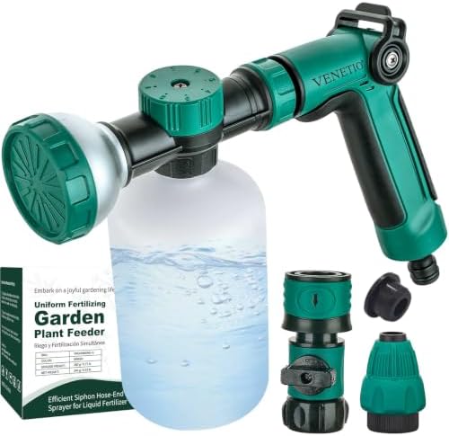 VENETIO 8-Dial Hose Attachment Spray Gun for Liquid Fertilizer/Soap | Precision Lawn & Garden Feeder Pro for Uniform Fertilizing and Watering Plants | Hose-End Nozzle Sprayer with 16oz Bottle