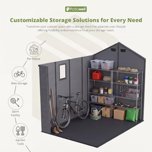 Patiowell 6X8 FT Plastic Outdoor Storage Shed with Floor, Resin Garden Shed