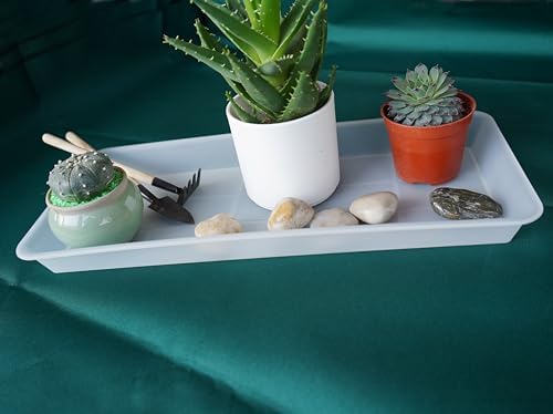 VUWEZ 2 Pack of Plastic Plant Tray Saucer Rectangular 16 inch, Plant Trays Saucers for Indoors Outdoor, Plant Water Drip Tray for Flower Pot Planter, Windowsill Plant Tray (7.0 X 16.1'', Clear)