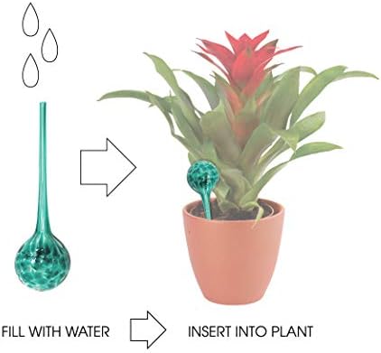 Maxam Wyndham House, 2 Piece Watering Globe Set, Colorful Hand-Blown Glass Plant Watering System