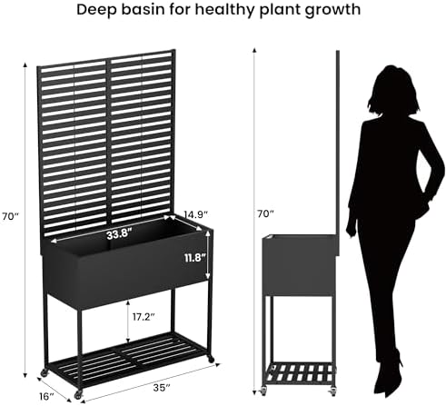 Metal Raise Garden Bed with Trellis,70" Elevated Trellis Planter Outdoor