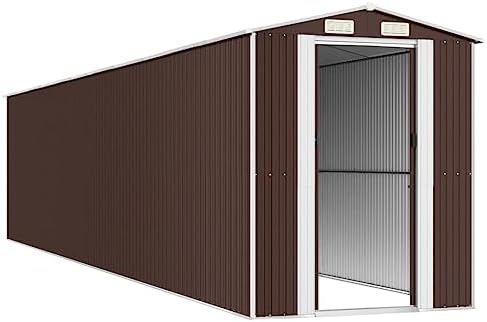 Large Metal Garden Shed, Outdoor Storage House for Tools and Equipment, Galvanized Steel Utility Shed for Backyard, Garage, Lawn and Patio, Dark Brown