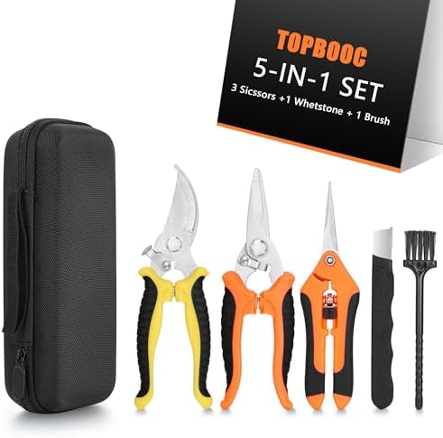 3-pack Garden Pruning Shears Set with Stainless Steel Blades, Bypass Pruners, Handheld Secateurs, Tree Trimmers, & Scissors Whetstone,a Clean Brush and a Hard Case, Ideal for trimming, pruning