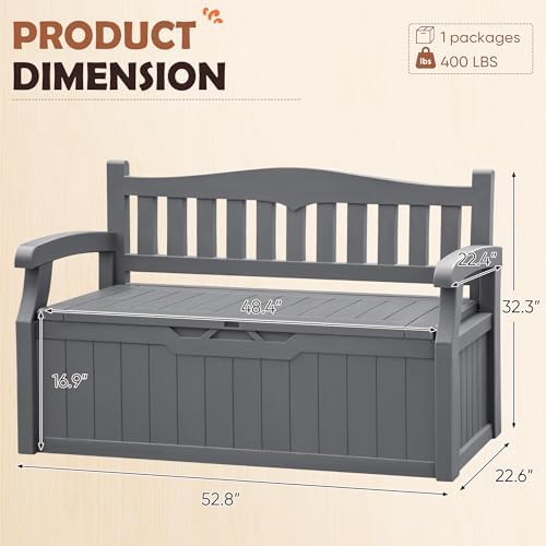 JUMMICO 80 Gallon Resin Outdoor Storage Bench Waterproof, Deck Box
