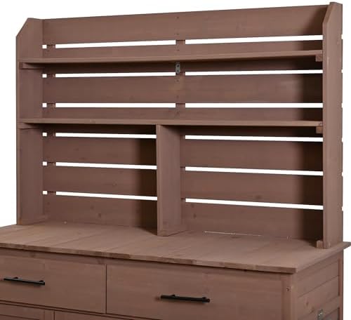 Multifunctional 3-in-1 Potting Bench Workstation with Storage & Wheels | Sturdy Fir Wood | Outdoor Garden, Patio, BBQ Prep Station (Brown-W)