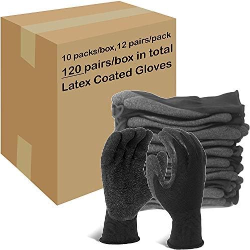 Evridwear Crinkle Latex Rubber Hand Coated Safety Work Gloves for Men Women General Multi Use Construction Warehouse Gardening Assembly Landscaping (XL-Size) 120 Pairs Pack