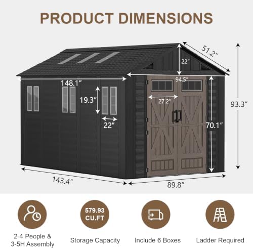 8x12 Ft Outdoor Storage Shed with Floor, Large Resin Outdoor Sheds