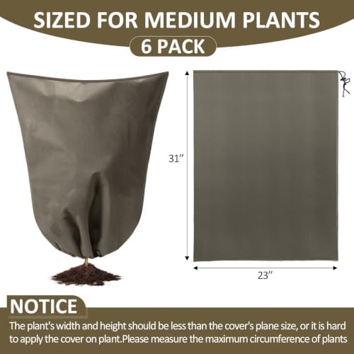 6 Pack Winter Plant Covers Freeze Protection, Brown