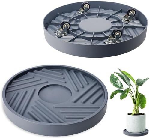 2 Pcs Rolling Plant Caddy with Hidden Wheels, Gray, 14 inches