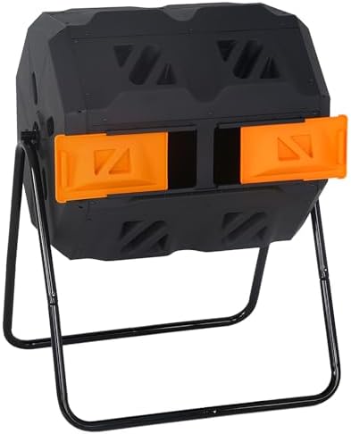 FDW | Outdoor Compost Bin | 43 Gallon | Orange | Dual Chamber Tumbling Bin