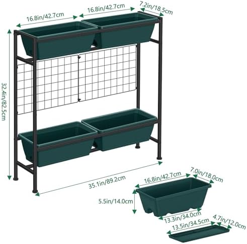 Vertical Raised Garden Beds 32.4" Tall Planter Raised Beds Boxes Patio Herb Garden Planter Outdoor with Metal Fences Legs for Small Climbing Plant Gardening Vegetables Patio Balcony Porch, Green