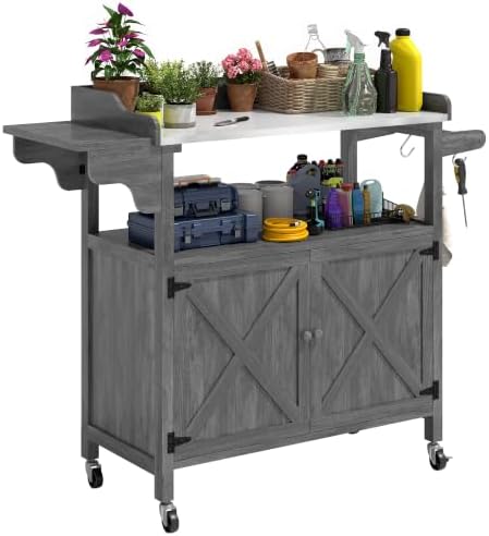 YITAHOME Rolling Potting Bench Outdoor Storage Cabinet, Lockable Wheels