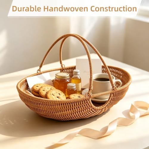 Handwoven Wicker Garden Trug & Harvest Basket with Handles, Garden Flower Baskets for Gathering Vegetables & Gathering Basket for Picnic, Fruit, Storage & Gardening & Organizing (Large Brown)