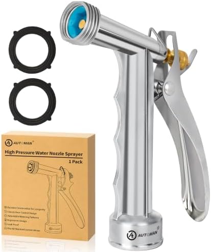 AUTOMAN Full Size Garden Hose Nozzle, High Pressure Pistol Grip Water Nozzle Sprayer with Threaded Front, Adjustable Spray Water Flow for Washing Car, Cleaning Ground, Watering Plants, Showering Pet