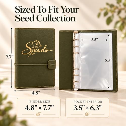 Tirphy Seed Storage Organizer, 50 Clear Pockets, Seed Binder for Gardeners